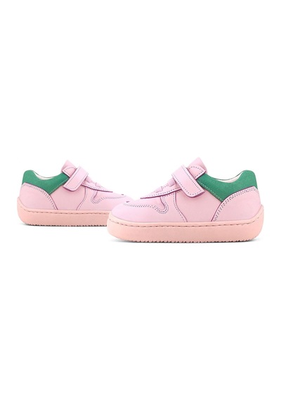 Rakerplus Bob Hakiki Deri Pembe Yeşil Barefoot Cırtlı Lastikli Bebek Sneaker Ayakkabı Pembe