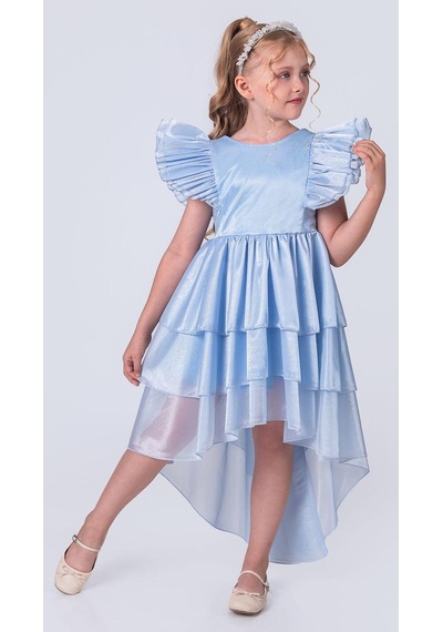 Mnk Baby & Kids Kız Çocuk Kuyruklu , Taçlı Vragia Abiye Elbise M00745 Mavi