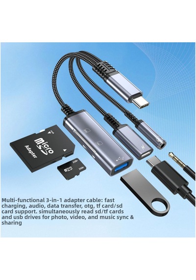 Cr63 Type-c 5in1 Çok Fonksiyonlu Otg Hub 60w Pd Hızlı Şarj, 3.5mm Kulaklık Girişi, Sd & Micro Sd Kart Okuyucu Ve Usb 2.0 Adaptör