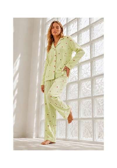 Fit Women Kadın Çeyizlik Puantiyeli Yeşil Pijama Takımı