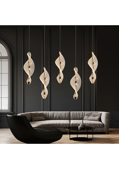Gupse 5 Li Sıralı 88 Watt Ledli Modern Tasarım Oturma Odası Salon Avize Gold
