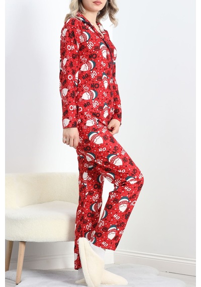 Shemard Düğmeli Süet Pijama Takımı Kırmızıbeyaz - 6486.1902. 75 Çok Renkli