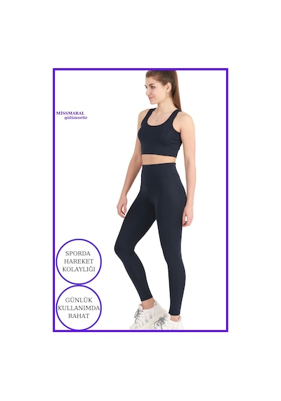 Missmaral Kadın Lacivert Yüksek Bel Toparlayıcı Tayt Tam Boy Dalgıç Likralı Kumaş Casual & Comfort 102101 Larcivert