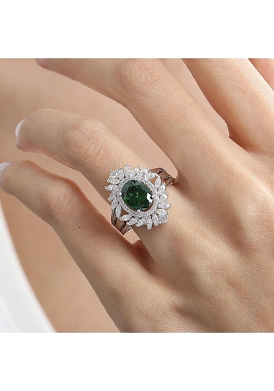 Mia Vento Effective Diamond Venedik Dansı Sentetik Zümrüt Taşlı Gümüş Yüzük