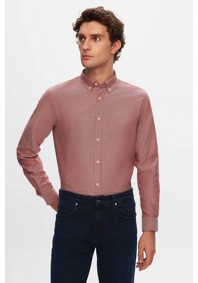 D'S Damat Ds Damat Slim Fit Bordo Pamuk Karışımlı 2'Li V Yaka Triko Ve Gömlek 1HC0206VBN01 Bordo