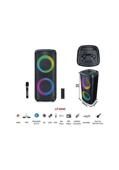 Leader LP-6040 6.5 incx2 RGB Taşınabilir Ses Sistemi