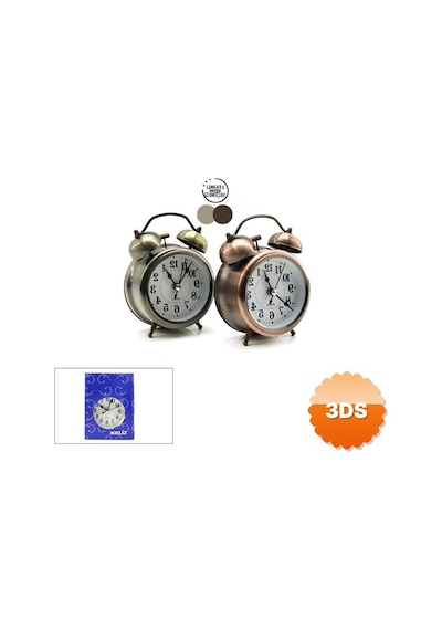 Yuvarlak Eskitme Metal Çalar Saat 8 Cm Vintage Kulaklı Model
