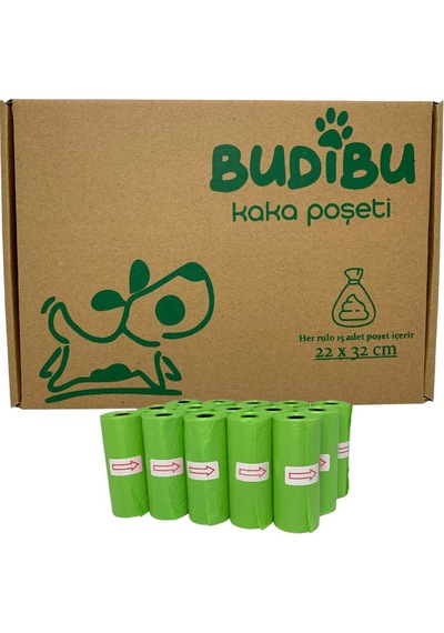 Budibu Kedi Köpek Kaka Poşeti Evcil Hayvan Dışkı Torbası Yeşil 15 Rulo