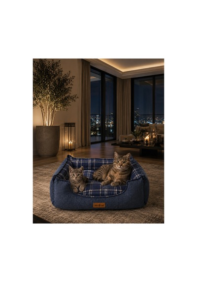 Premium Kedi Ve Köpek Yatağı Kafa Destekli Kaydırmaz Taban Yıkanabilir Fermuarlı Çift Taraflı Minder %100 Boncuk Elyaf Lacivert 1604777946