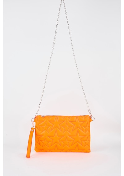 Vivaq Kadın Neon Turuncu Yıldız Nakışlı Suni Deri Bilek Ve Zincir Askılı Portföy El Ve Clutch Çanta