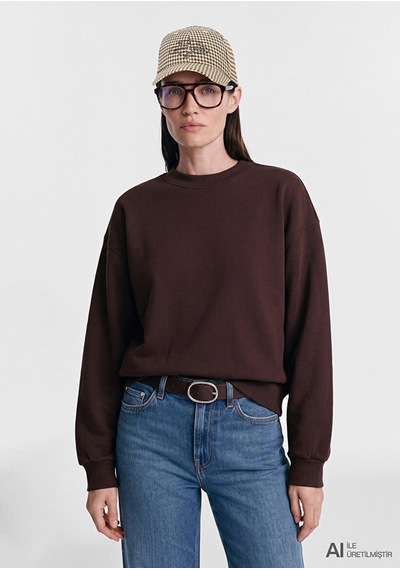 Mavi Yuvarlak Yaka Basıc Sweatshırt Black Coffe Kahverengi Kadın Sweatshirt M1s10576-70240