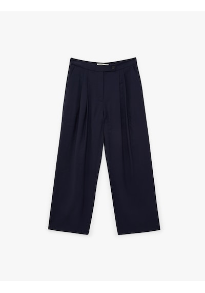 Koton Kupro Viskon Kumaş Regular Fit Cepli Pileli Geniş Paça Baggy Pantolon Lacivert 6sak40046pw Lacivert