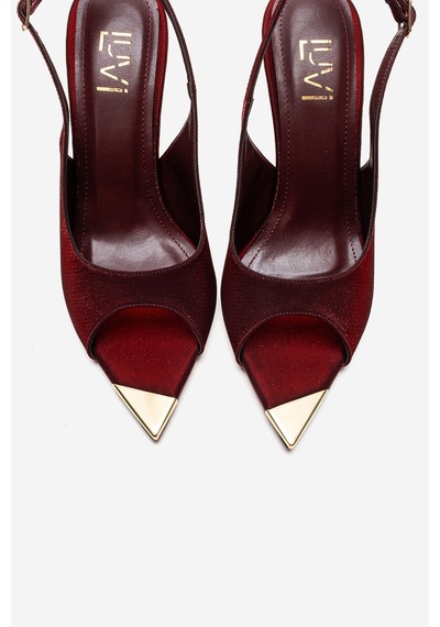 Luvishoes Amore Bordo Saten Metal Detaylı Kadın Topuklu Ayakkabı