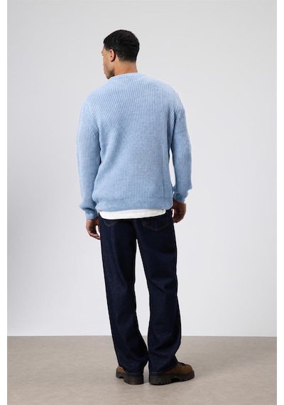 Vamos Bisiklet Yaka Oversize Triko Kazak V60-10 Bebe Mavi