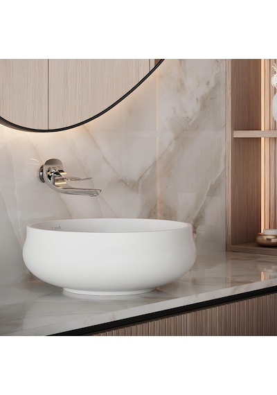 Creavit Gordo GO140 Oval Tezgâh Üstü Batarya Deliksiz Lavabo Beyaz 42 x 42 CM