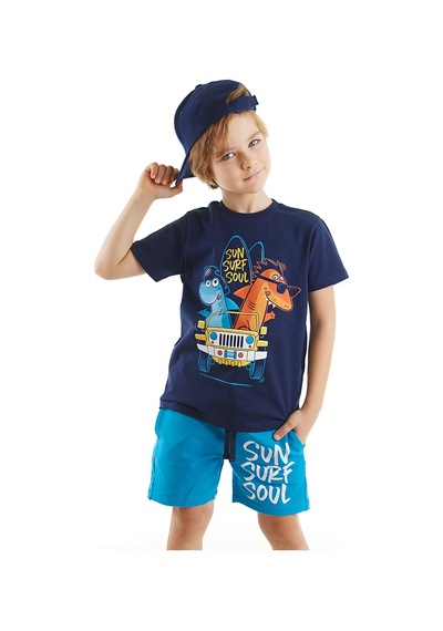 Denokids Shark Surf Erkek Çocuk T-shirt Şort Takım Çok Renkli