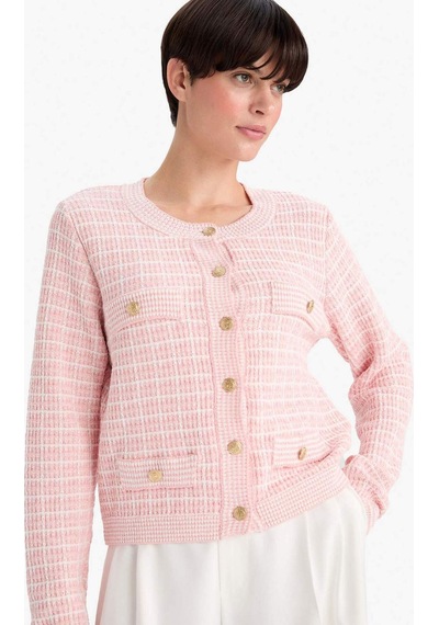 Defacto Regular Fit Bisiklet Yaka Kareli Triko Hırka G0806ax25wnpn478 Pembe-pn478