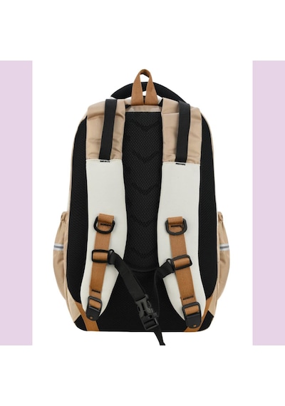 Ortopedik Ultra Lüx Büyük Boy 45 32 25 Cm Su Geçirmez Laptop Bölmeli Sırt Çantası Krem-kahve