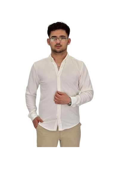 Erkek Likralı Spor Silim Fit Gömlek Bgl-st04331 Beyaz