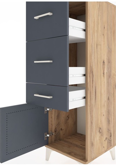 Hyperion Dolap 3 Çekmeceli Tek Kapaklı 44x44x134 Çam-antrasit Çam