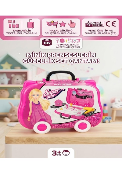 Super Star Tekerlekli Kuaför Ve Güzellik Seti - 10 Parça Eğitici Evcilik Oyuncağı