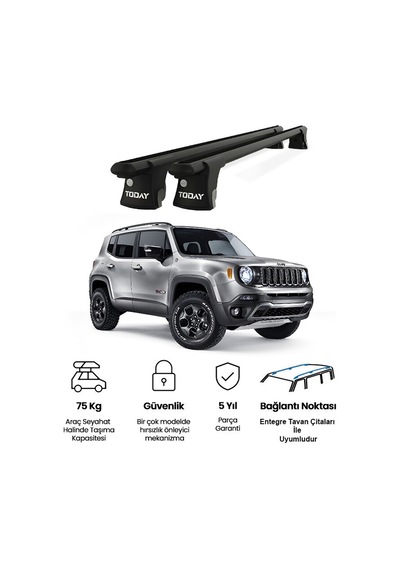 Trio-ı Jeep Renegade 2015 Ve Üstü Uyumlu Siyah Kilitli Ara Atkı 135cm Port Bagaj Tavan Barı