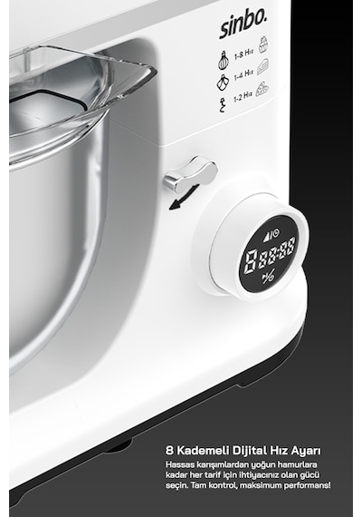 Smx-2773 / Beyaz / Dijital Ekranlı Zaman Ayarlı Stand Mikser / 7.5 Litre / 1500w