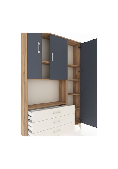 Arges Dolap 7 Raflı 3 Çekmeceli 3 Kapaklı 132x30x195 Çam-antr... Çam