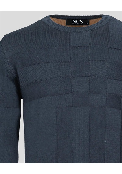 Erkek Triko Örgü Desenli Slim Fit Kazak Ncs Jeans 3638-Lacivert