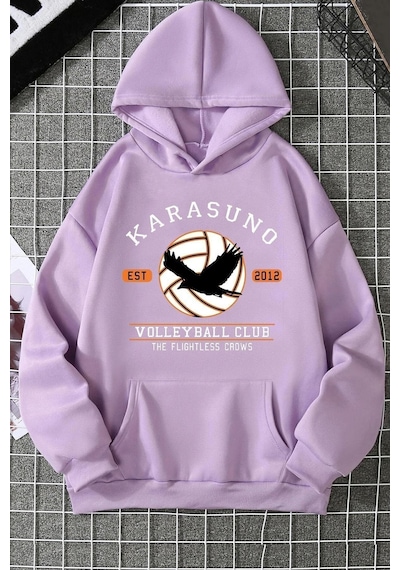 Uyguntarz Unisex Karasuno Baskılı Sweatshirt Lila