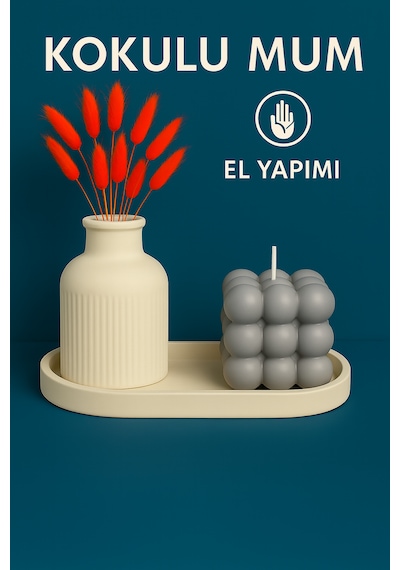 El Yapımı Kokulu Bubble Mum Dekoratif Tasarım Hediyelik Mum Gri