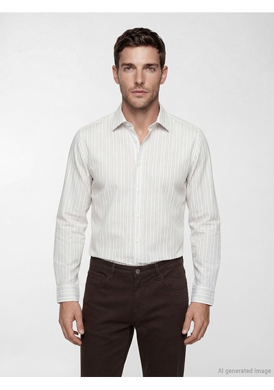 Lcw Busıness Bej Slim Fit Çizgili Erkek Gömlek