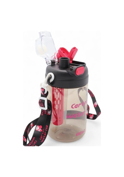 Kuromi Hello Kitty Çizgifilm Karakterli Çocuk Suluğu - Askılı Çift Kapaklı Pipetli Matara 750ml Pembe