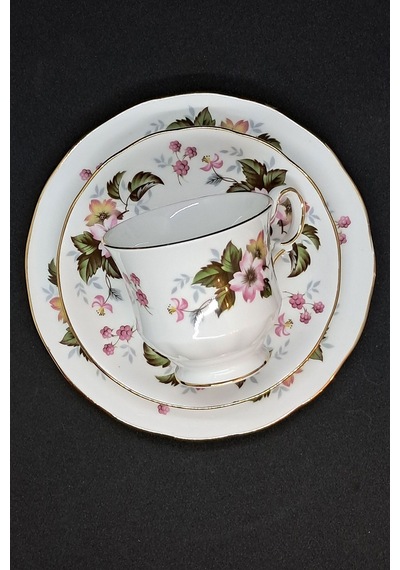 Yeşil Pembe Floral Vintage Çay Fincanı 3 Parça Yeşil