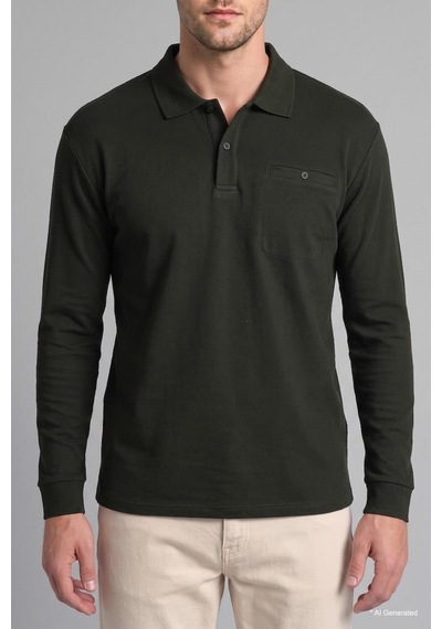Defacto Regular Fit Düğmeli Polo Yaka Basic Sweatshirt I2039ax26wnkh538 Haki-kh538