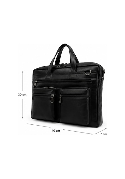 Levano Leather Hakiki Deri Erkek Laptop Ve Evrak Çantası 40x30x7 Cm Siyah Çok Bölmeli Fermuarlı İş Çantası Siyah