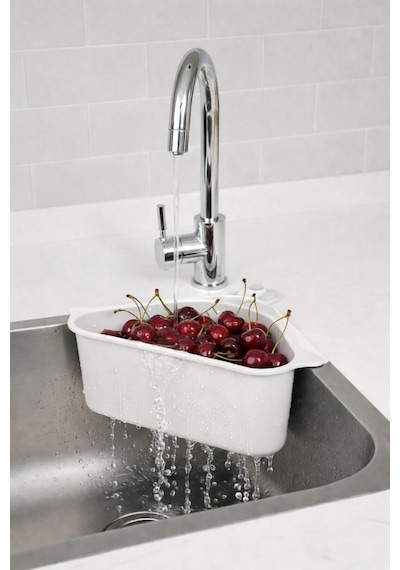 Vantuzlu Üçgen Lavabo Süzgeci Mutfak Evye Köşe Süzgeci Beyaz Plastik Diğer
