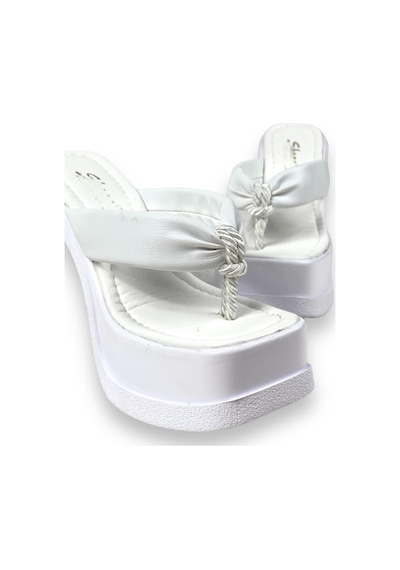 Kadın Salda Beyaz Parmak Arası Platform Terlik 15 Cm 1030 001