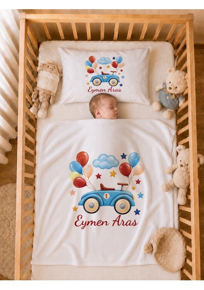 Pia Baby İsme Özel Erkek Bebek Tulum Seti %100 Pamuk Organik Baskılı Yastık Kılıfı Ve Battaniyeli Tulum 2059tyb0x Ekru
