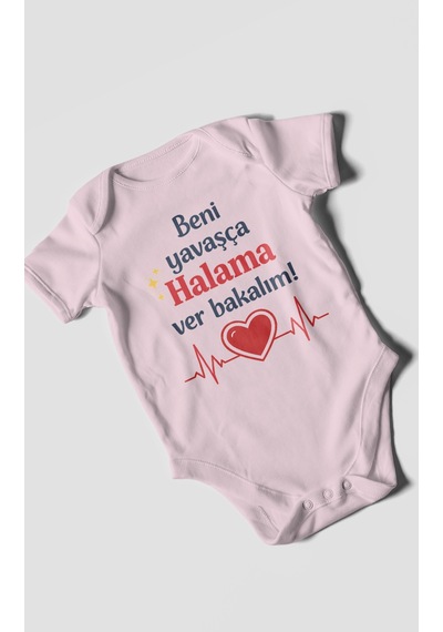 Morivokids Beni Yavaşça Halama Ver Bakalım Kısa Kollu Bebek Body %100 Pamuk Bebe Pembe