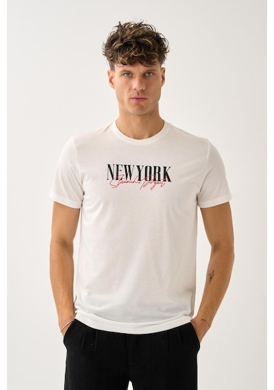 Oversize Bisiklet Yaka Baskılı T-shirt Antrasit