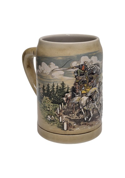 Vintage Tankart Kabartmalı At Arabası Doğa Figürlü Alman Seramik Bira Bardağı 14cm 001