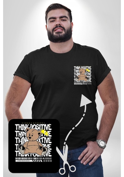 Angemiel Positive Düşünce Siyah Büyük Beden Kadın Basic Minimal Baskılı Tişört Siyah