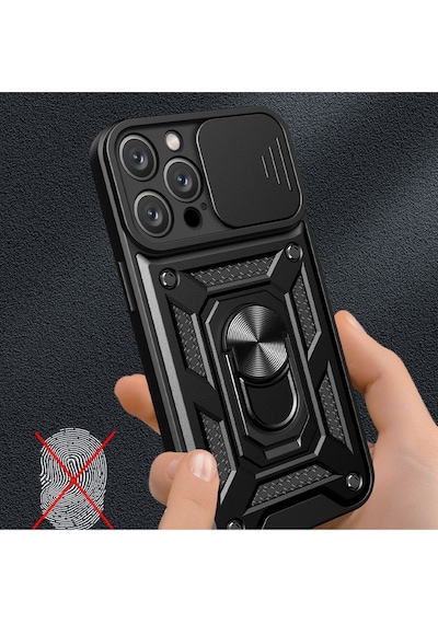 Apple Uyumlu iPhone 16 Pro Max Kılıf Pars Lens Sürgülü Yüzüklü Standlı Korumalı Kılıf