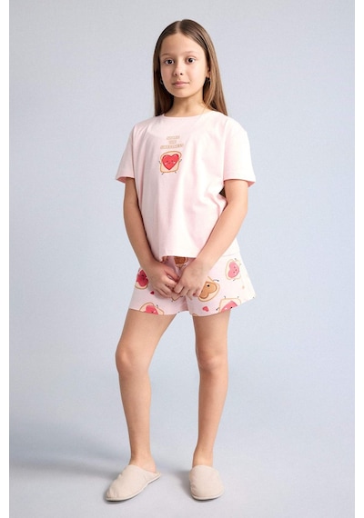 Defacto Regular Fıt 2li Pijama Şort Tişört Takımı Kız Çocuk H5509a826smpn256 Pembe-pn256