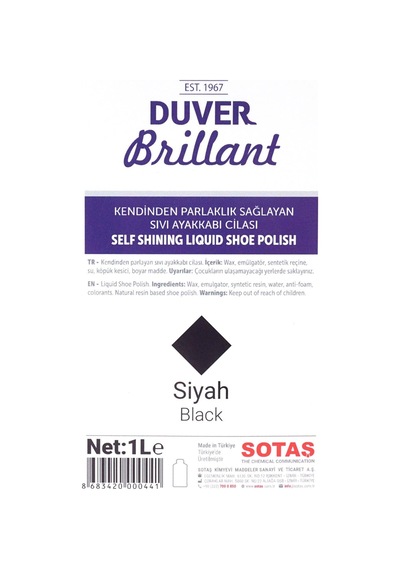 Duver Brillant 1 Litre Siyah Kendinden Parlaklık Sağlayan Sıvı Ayakkabı Cilası Siyah