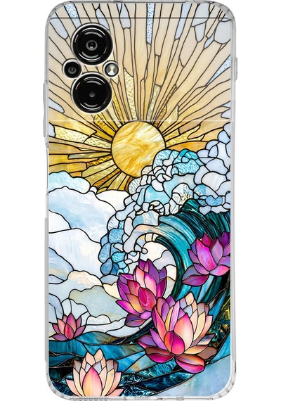 Printify Poco M5 İle Uyumlu Vitray Okyanus Sabahı Tasarımlı Şeffaf Silikon Kılıf Şeffaf
