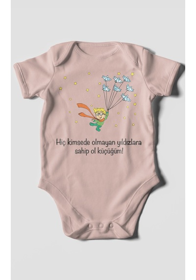 Morivokids Kimsede Olmayan Yıldızlara Sahip Ol Küçüğüm Kısa Kollu Bebek Body %100 Pamuk Pastel Pembe