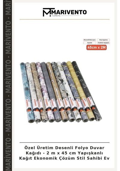 Özel Üretim Desenli Folyo Duvar Kağıdı - 2 M X 45 Cm Yapışkanlı Kağıt Ekonomik Çözüm Stil Sahibi Ev