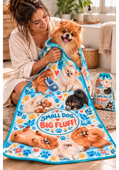 Kedi & Köpek Kurulama Havluları Pomeranian Mix - Köpek Desenli Büyük Boy Hızlı Kuruyan 60x120cm